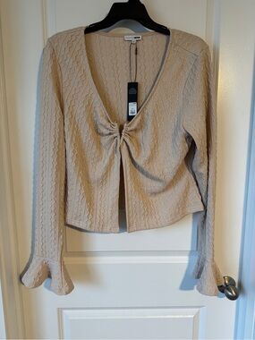 Fashion Nova Beige Twist-Front Knit Long Sleeve Top